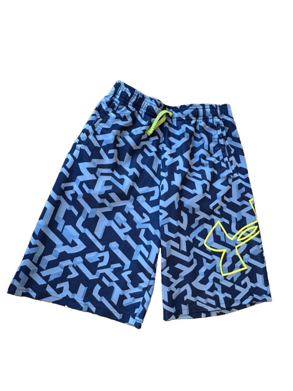 Under Armour Athletic Shorts Boys Y XL 14/16 Blue HeatGear Loose Fit Logo Gym